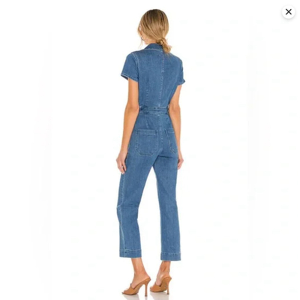 Show Me Your MuMu Medium Blue Denim Short-Sleeve Jumpsuit - Picture 3 of 13